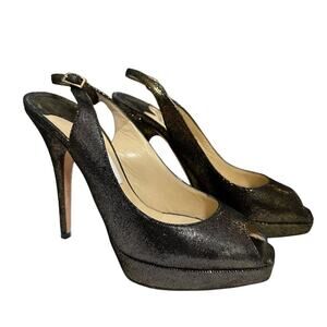 Jimmy Choo nova black sparkle peep toe slingback heels size 38
